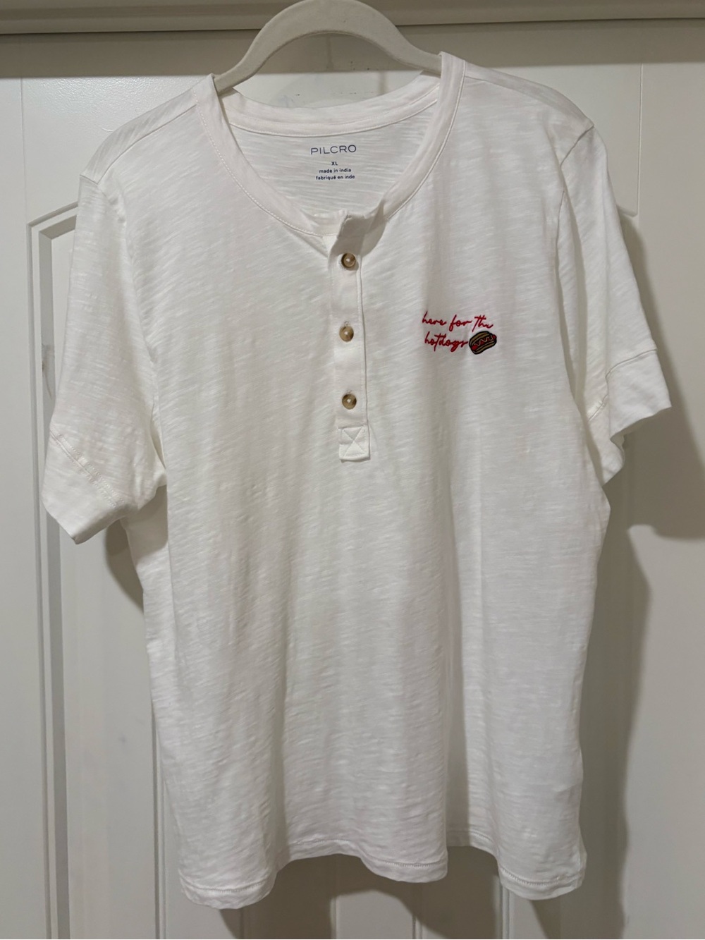 Pilcro Embroidered Hotdog Icon Henley Tee XL NWT White Cotton Anthropologie - Picture 5 of 15